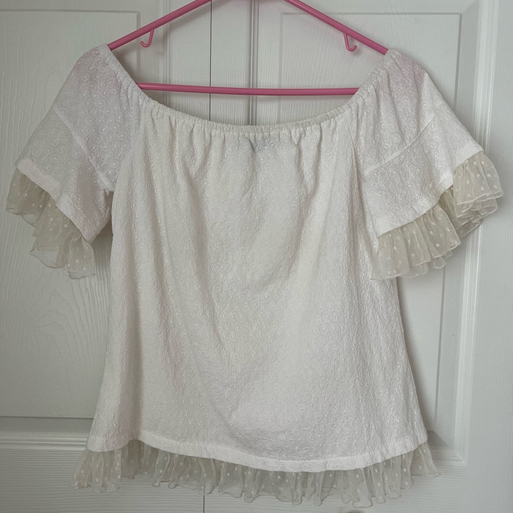 Basically Me Chic Off-Shoulder White Blouse with Ruffle Sleeves